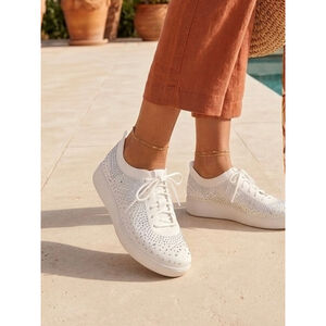 Women's FitFlop White Silver Crystal Sneakers Size 10